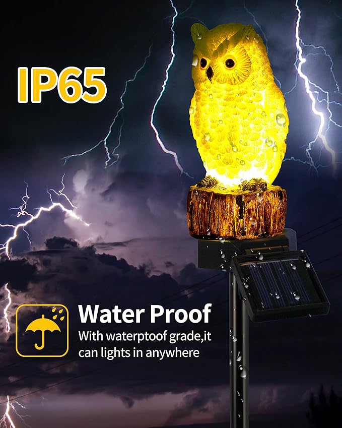 iStatue 4PC Solar Owl Garden Stake Lights Gifts for Women Mom Dad Mother's Day Realistic Resin Owl Outdoor Garden Decor, Warm Glow LED for Lawn Yard Pathway (4-Pack, Owl)