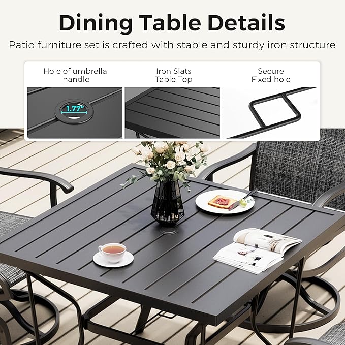 Pamapic 5-Piece Outdoor Dining Set, Patio Dining Set for 4, Outdoor Table and Chairs, All-Weather Outdoor Patio Set with Textilene Swivel Chairs for Garden, Poolside, Deck，Gray