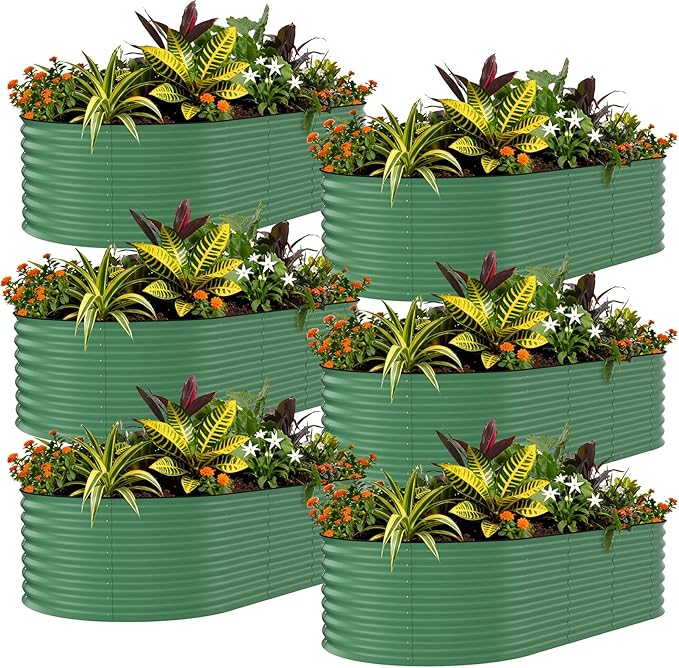 Garvee 6 Pack Galvanized Raised Garden Bed, 8x2x1.5 ft Metal Planter Box for Flowers Vegetables, Rust-Resistant Raised Garden Beds for Gardening, Easy Assembly Outdoor Garden Box & Planters, Green