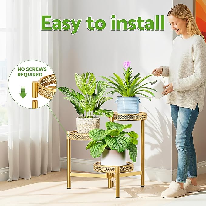 Metal Plant Stand Indoor Outdoor, 3 Tier Corner Tall Plant Shelf for Multiple Plants, Tiered Plant Stand, Heavy Duty Flower Holder, Folding Tall Rack for Garden Patio Balcony - GoldWave