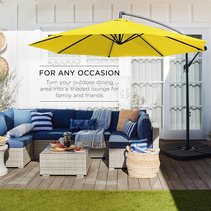Best Choice Products 10ft Offset Cantilever Hanging Market Patio Umbrella, 8 Sturdy Ribs, Easy Adjustment - Yellow