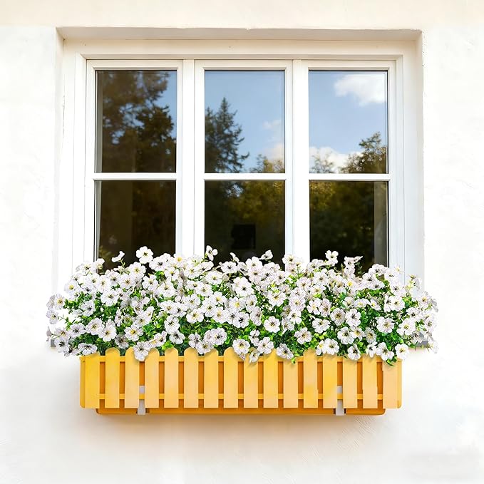 Bassion Artificial Flowers for Outdoors, 24 Bundles UV Resistant Fake Flowers Realistic Silk Faux Plants for Outdoor Planter Window Box Porch Patio Garden Home Outside Decorations