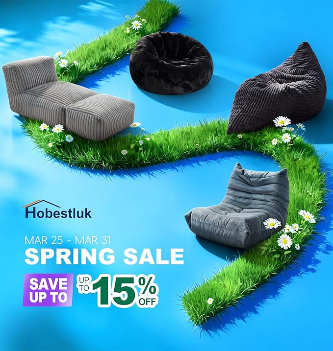 Hobestluk Bean Bag Chair Big Bean Bag Lounger for Adults Bean Bag Couch with Memory Foam Filled for Living Room, Bedroom or Balcony (Chevron Plush White)