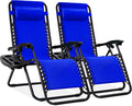 Best Choice Products Set of 2 Adjustable Steel Mesh Zero Gravity Lounge Chair Recliners w/Pillows and Cup Holder Trays - Cobalt Blue