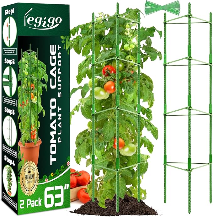 Legigo 2-Pack Tomato Cage for Garden Plant Support- Up to 63inch Garden Stakes Tomato Cage, Tomato Trellis for Potted Plants, Tomato Cages Plant Stakes for Climbing Vegetables Plants Flowers