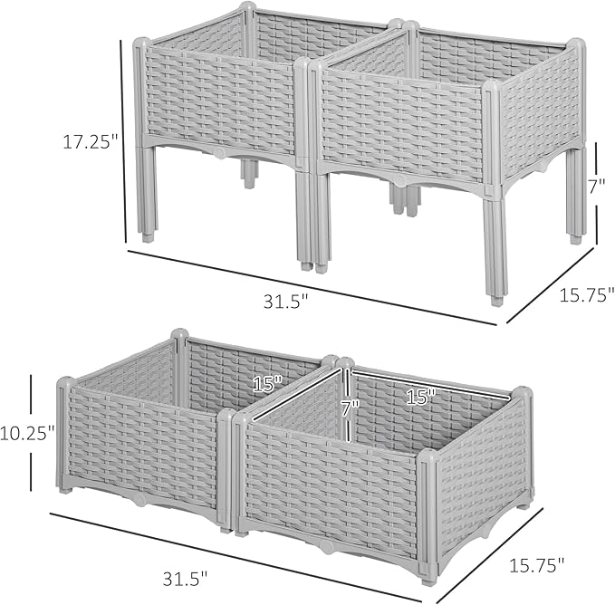 Outsunny 4 Piece Raised Garden Bed with Legs, Planter Box Raised Bed to Grow Flowers, Herbs & Vegetables, Gray