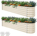 YITAHOME 17" Tall 9 in 1 Large Raised Garden Bed Kit, 8x2x1.4ft Galvanized Metal Planter Box with Gloves & Safety Rubber, Outdoor Above Ground Planters for Plants Vegetables Flowers, Cream Yellow
