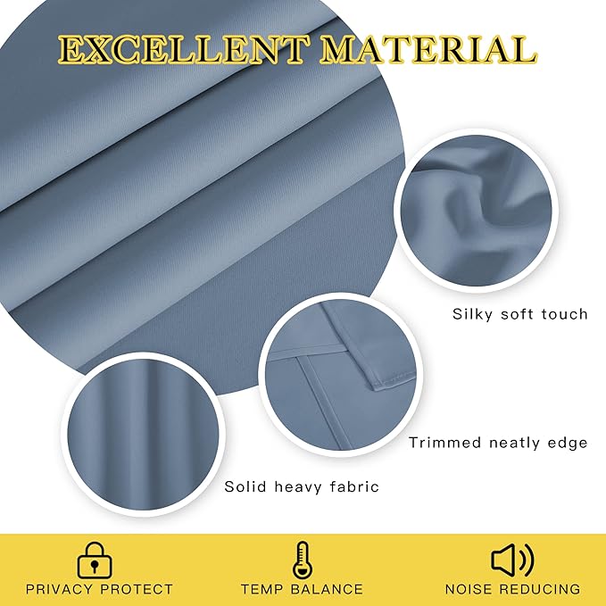 NICETOWN Blackout Stone Blue Curtains 63 inch Length - Window Treatment Energy Saving Thermal Insulated Room Darkening Grommet Drapes for Living Room (1 Panel, W46 x L63)