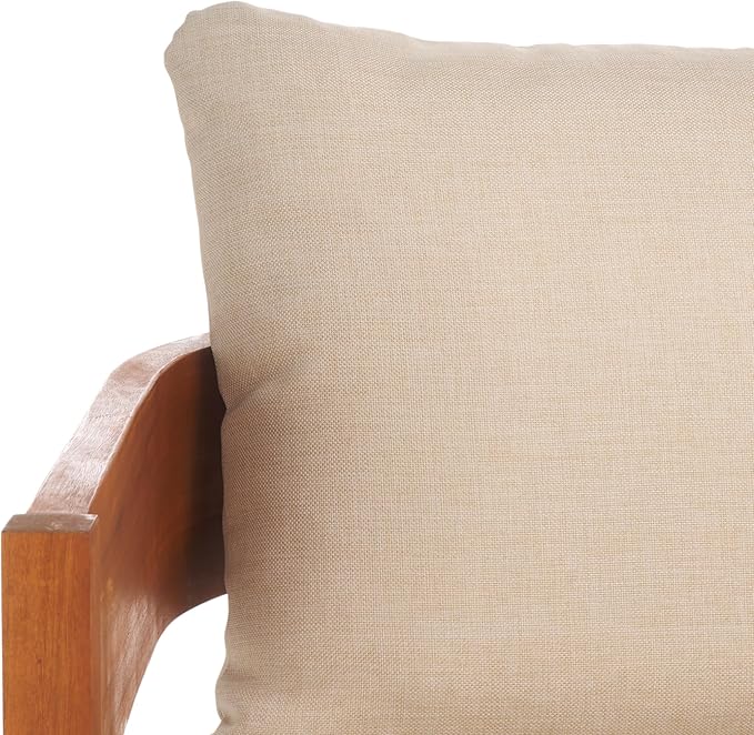 SAFAVIEH Outdoor Collection Theo Natural Teak Solid Wood/Taupe Cushion 3-Seater Sofa