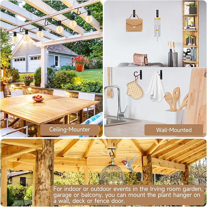 6Pack 2.5Inch Ceiling Hooks for Hanging Plant, Hanger for Indoor and Outdoor Plant Pots Holder, Wall Hook for Planters, Flower Basket, Wind Chimes, Lanterns, Lights, Bird Feeders, Home Decor