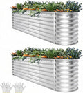 YITAHOME 24" Tall 9 in 1 Large Raised Garden Bed Kit, 8x2x2ft Galvanized Metal Planter Box with Gloves and Safety Rubber, Outdoor Above Ground Planters for Plants Vegetables Flowers, Silver