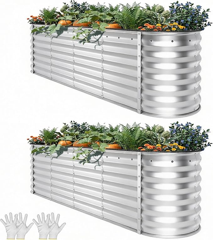 YITAHOME 24" Tall 9 in 1 Large Raised Garden Bed Kit, 8x2x2ft Galvanized Metal Planter Box with Gloves and Safety Rubber, Outdoor Above Ground Planters for Plants Vegetables Flowers, Silver