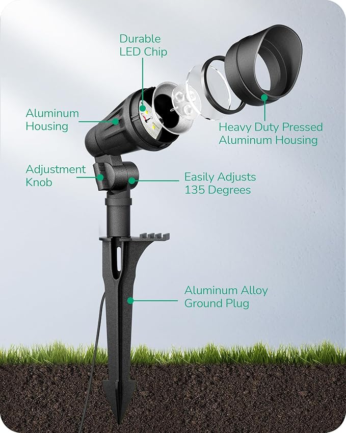 EDISHINE Low Voltage Landscape Lights, 3.2W 12V ACDC 240LM Low Voltage Spotlight, CRI 80 & Beam Angle 35°, 3000K, Aluminum Housing Outdoor Landscape Lighting for Trees, Yard, Garden, Houese 8 Pack