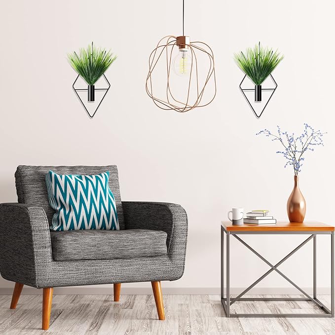 4 Pcs Wall Decor Hanging Planters with Artificial Plants Metal Hanging Vase Indoor Plants Holder Modern Boho Wall Art for Bathroom Bedroom Living Room Decor(Black,Aquatic Plant)