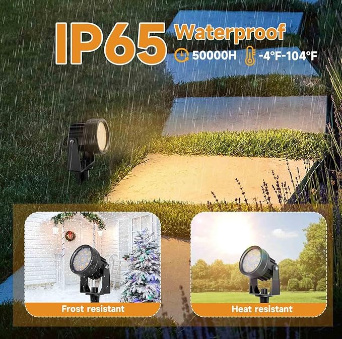 Warm White Spot Lights, Outdoor 3000K LED Spotlights, Outside Landscape Lighting IP65 Waterproof Garden Uplights for Lawn Front Porch Driveway Decorative, 2 Lights