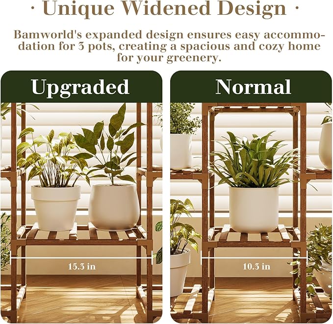 Bamworld Tall Plant Stand Indoor Outdoor Corner Plant Shelf Hanging Plant Holder Wood Flower Stand Plant Decor for Living Room Garden Balcony Patio