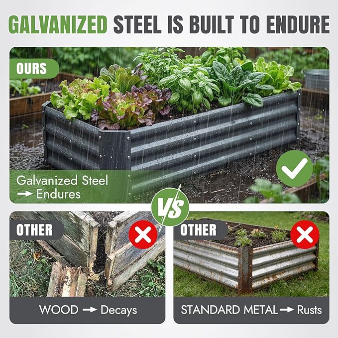 INNO STAGE 4×2×1ft Galvanized Raised Garden Bed Kit, Galvanized Planter Raised Garden Boxes Outdoor, Large Metal Raised Garden Beds for Vegetables, Flowers, Herbs, and Succulents, Grey