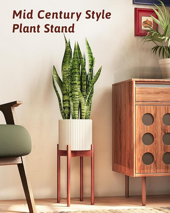 Adjustable Plant Stand Indoor, Bamboo Plant Stand Fits 8 9 10 11 12 Inches, Small Corner Planter Holder for Indoor Plants, Single Floor Plant Stands for Living Room Balcony, Reddish Brown Tall