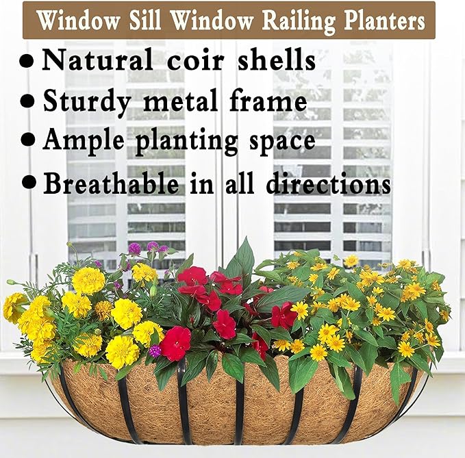 2pack 16-inch Window Sill Window Railing Planters with Cocoa Liner for Outdoor Balconies, Porches, Fences, Patio Railings