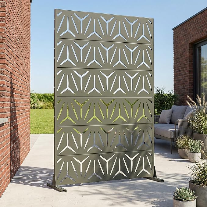 Casaphoria Metal Privacy Screen Outdoor, 72" H x 47" W Freestanding Decorative Privacy Screen for Patio Deck Balcony Garden with Stable Base, Green-Star