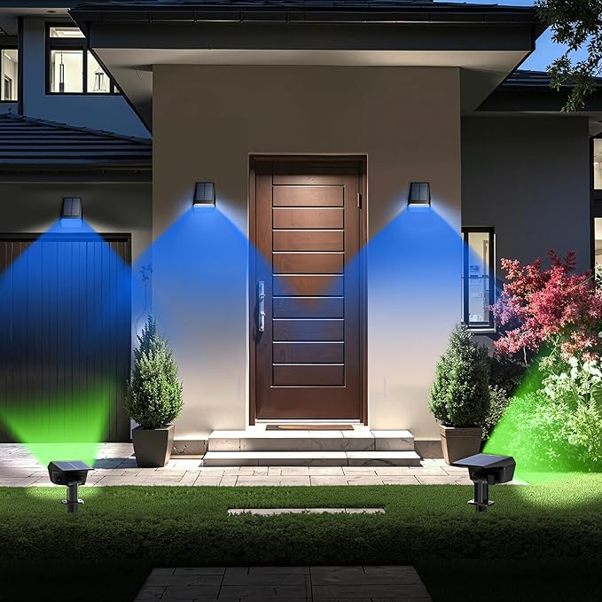 TECKNET Solar Color Changing Lights, 7 Lighting Modes Solar Spot Lights Outdoor Waterproof IP68, 4 Pack Multicolor RGB Outdoor Lights for Garden Yard Landscape Decor (RGB)