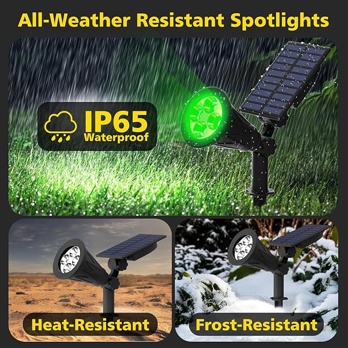 T-SUN Green Solar Spotlights, Green Solar Lights Outdoor, Auto-ON/Off 180°Angle Adjustable Solar Lights for Tree, Patio, Yard, Garden, Driveway, Pool Area (Green-2pack)
