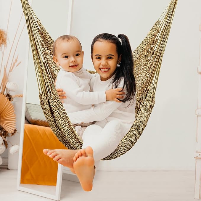 Barydat 2 Pcs Hanging Hammock Chair Boho Swing Chair Indoor Outdoor Cotton Rope Weaving Chair with 40 Inch Detachable Metal Bars for Backyard Living Room Bedroom Garden(Brown)