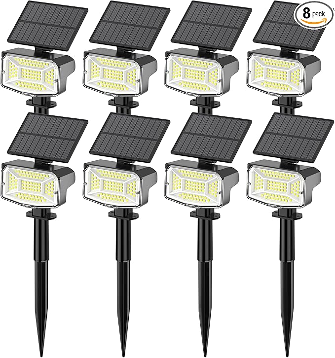 Solar Spot Lights Outdoor, 92 LEDs Landscape Lighting with 3 Lighting Modes and Auto On/Off, IP67 Waterproof Spotlights, Outdoor Solar Lights for Yard Garden, 8 Pack (Cool White)