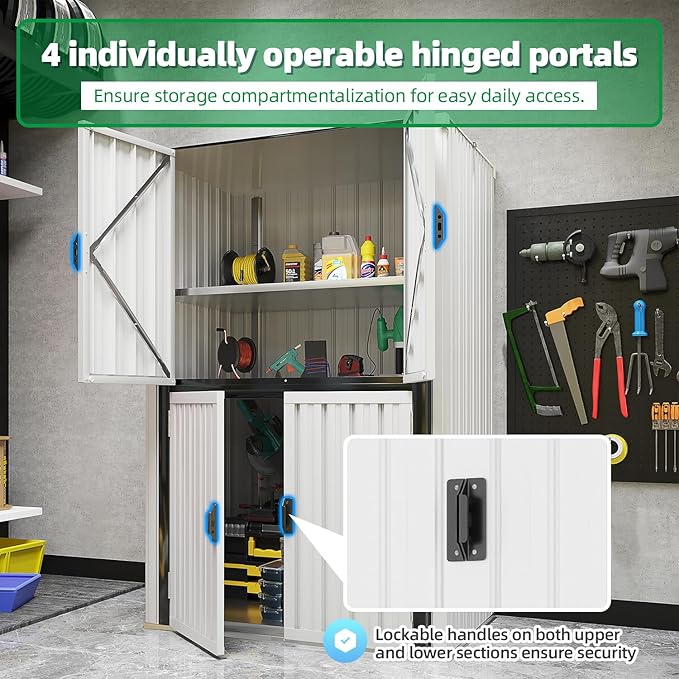 AECOJOY Outdoor Storage Cabinet Waterproof, Large Tall Vertical Outdoor Cabinets Waterproof with Shelves, Lockable Storage Cabinet Metal Storage Shed Weatherproof Garden Sheds & Outdoor Storage White