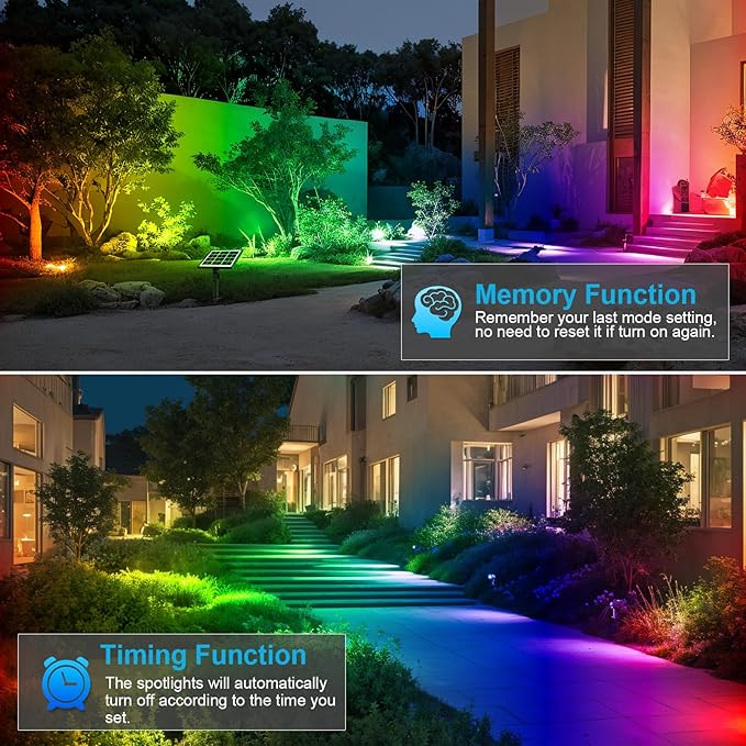 MEIHUA Solar Spot Lights Outdoor Color Changing, 6 in 1 Solar Landscape Lighting RGB Spotlights with Remote Control, IP66 Waterproof Solar Lights Outdoor Garden for Pathway Yard Pool Tree
