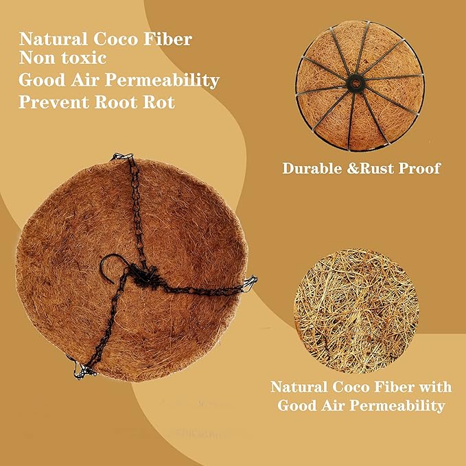 Hanging Baskets for Plants Outdoor(8 inch 4 Pack)- Coconut Coir Hanging Planters Outdoor, Metal Wire Baskets with Coco Liner, Hanging Pots for Plants Indoor, Flower Pots for Railings