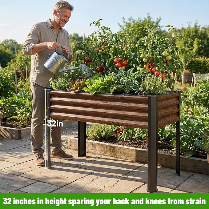 SnugNiture Raised Garden Bed with Legs, 48×18×32in Outdoor Metal Elevated Raised Planter Box for Backyard, Patio, Balcony
