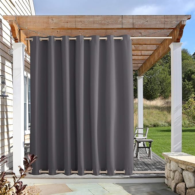 NICETOWN Outdoor Curtain for Patio Waterproof Public Separator, Rustproof Top & Bottom Grommet Windproof Thermal Insulated Blackout Privacy Outdoor Drape for Gazebo, Grey, 1 PC, W100 x L95