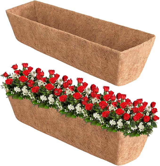 Halatool 2 Pack 36 Inch Window Box Liners Trough Coco Fiber Replacement Liner Pre-Formed Coconut Liners for Planters Wall Hanging Basket Flower Pot Fence Railing