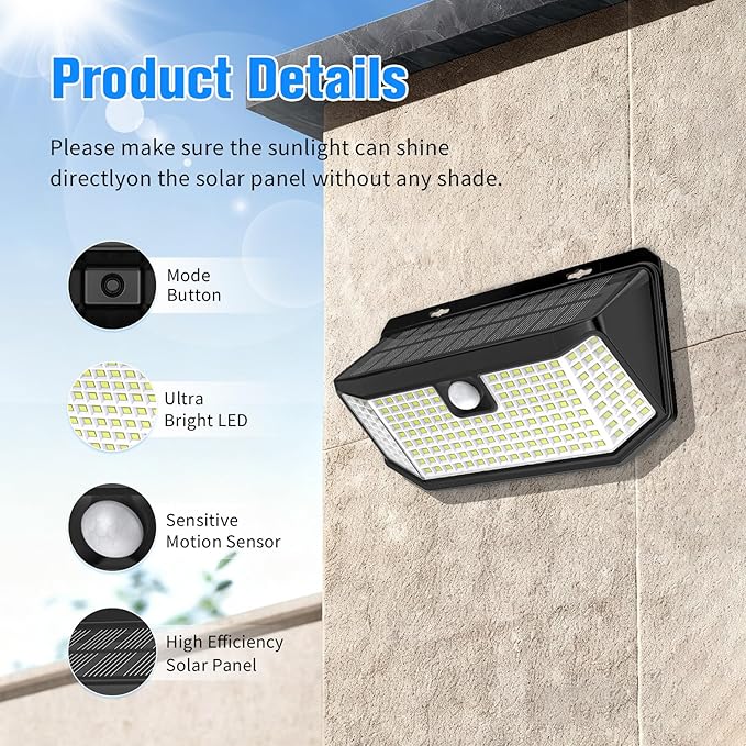 Aootek Solar Lights Outdoor 182 LEDs 2500Lm Solar Motion Sensor Lights IP65 Waterpro of with Wide Anglefor Patio Garden Garage Yard Front Door(2pack)