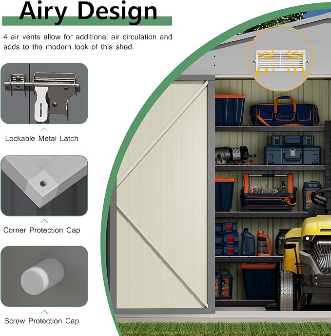Devoko 10x14 FT Outdoor Storage Shed, Large Metal Storage Sheds with Lockable Door, Utility Garden Tool Shed with Sloping Roof, Outside Steel Storage Sheds for Patio Lawn Backyard, Gray