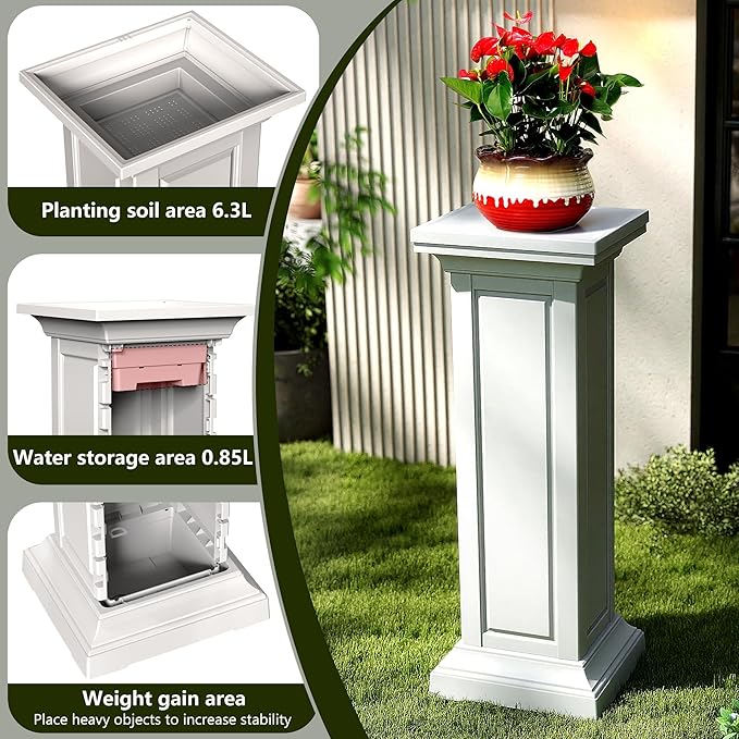 36in Tall Resin Planter Set of 2,Large Outdoor Planter for Porch, Garden, and Balcony, Weight-Bearing Top, Weather-Resistant, Classic Estate Design for Flowers and Trees(Ashen)