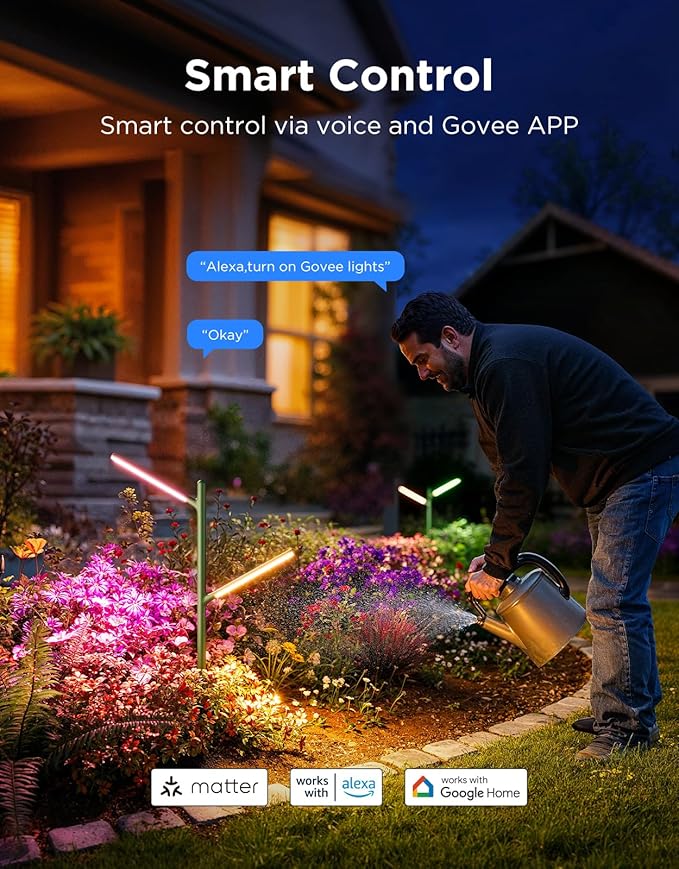 Govee Outdoor Garden Lights 2 Pack, RGBWWIC Smart LED Pathway Lights for Landscape Lighting, 16 Million Colors and 64 Scenes, IP66 Waterproof for Outdoor Patio, Compatible with Alexa, Matter