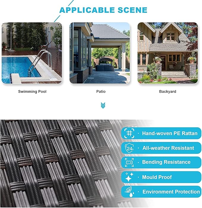 Kullavik 7 Pieces Outdoor Patio Furniture Set with 43" 55000BTU Gas Propane Fire Pit Table PE Wicker Rattan Sectional Sofa Patio Conversation Sets,Blue