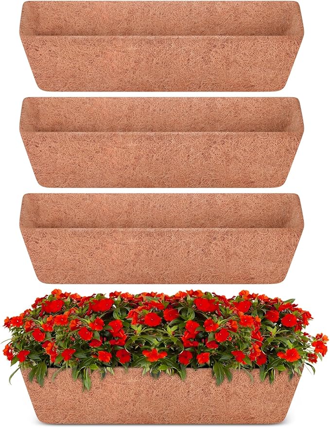 Halatool 4 Pack 24 Inch Window Box Liners, Pre-Formed Coco Fiber Replacement Liner, Natural Coconut Coir Planter Liners for Wall, Hanging Basket, Flower Pot, Fence and Railing