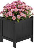 LUE BONA Outdoor Plant Pots, 13.7" x 12.5" x 14.5" HDPS Flower Pots with Drainage Holes, Outdoor Planters Boxes for Outdoor Plants - Porch Patio, Garden or Entryway, Black
