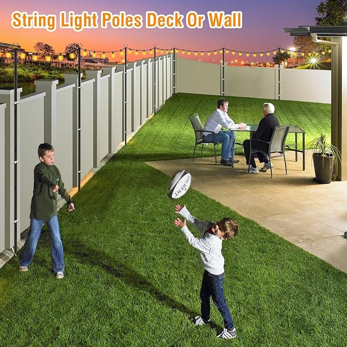 AILBTON 4 Pack 2.8Ft String Light Poles,Light Poles for Outside String Lights,Outdoor Light Poles with Fence Bracket,Metal Pole Stand for Patio,Backyard,Deck
