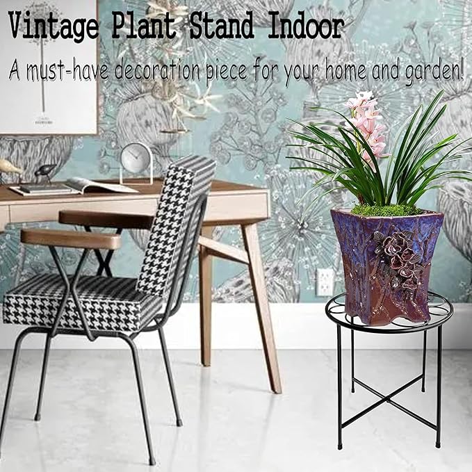 Plant Stand, 2 Pack Round Plant Stands Indoor Outdoor, Retro Design 15'' Tall Plant Stand, Rust-proof Coated Metal Plant Pot Stand Flower Stands for Indoor Plants Patio Garden Home Decor Black