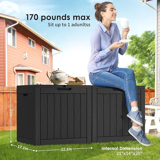 DRATO Deck Boxes, 30 Gallon Outdoor Storage Box for Patio Cushion, Garden Tools, Waterproof and UV Resistant, Lockable (Black，30 Gallon)