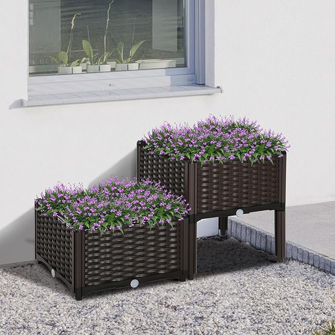 Outsunny 2 Piece Raised Garden Bed with Legs, Planter Box Raised Bed to Grow Flowers, Herbs & Vegetables, Brown