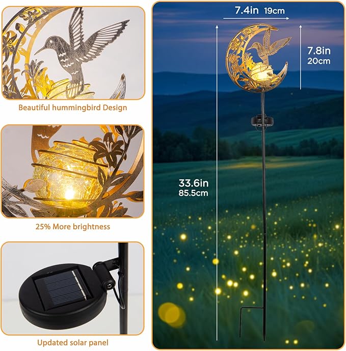 JOBOSI Solar Moon Hummingbird Decorative Light Gift Portable Decorative Ground Stake Light, Gifts for Women Mom Grandmothers, Garden Lawn Decor Christmas & New Year Gift