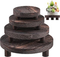 Wood Plant Stand Indoor Outdoor, 12/10/8/6" Round Wood Riser for Decor, Wooden Stool Display Stand Flower Pot Holder Small Planter Tray Modern Potter Decorative for Desktop Counter Room