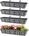 4 Pack 30 Inch Window Boxes Planter for Outdoor Plants Deck Railing Planters Box with Adjustable Brackets for Porch Fence Balcony Hanging Flower Baskets with Non-Woven Fabric Liner for Garden Décor