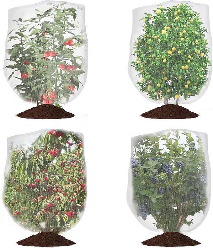 Bird Netting for Garden Protection, CANAGROW 4 Pack Garden Plant Mesh Netting Covers Bags with Drawstring, Insect Bird Barrier Bug Netting for Fruit Blueberry Bushes Vegetable Flower (3.3x4.9FT)