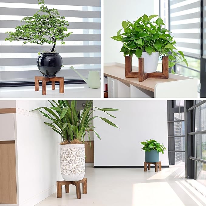 Plant Stand, Indoor/Outdoor Wood Plant Holder, Single Flower Pot Stand, Sturdy Planter Stands (Walnut, Fit 5-9 Inch Pots)